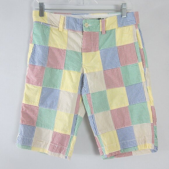New Ralph Lauren Sport Womens 2 Yellow Red  Striped Seersucker Shorts Patchwork - Picture 7 of 7